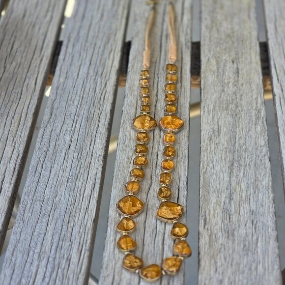 Chico's Goldtone and Chunky Flat Beads Long Necklace - Picture 3 of 6